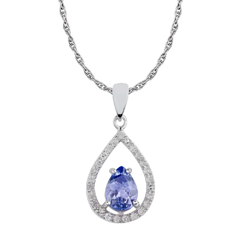 Faith charm necklaces-Viducci 10k White Gold Genuine Pear-Shape Tanzanite and Diamond Halo Tear-Drop Pendant Necklace