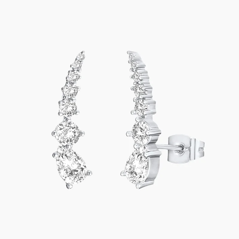 Victorian style earrings-Sterling Silver CZ Climber Earrings