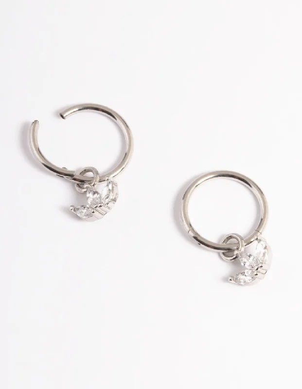 Shiny gold earrings-Surgical Steel Cubic Zirconia Trio Marquise Hoop Earrings