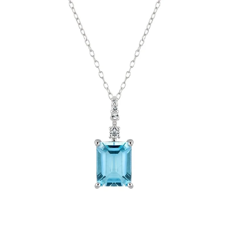 Floating gem necklaces-Viducci 10k White Gold Genuine Emerald-Cut Blue Topaz Pendant Necklace