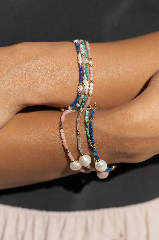 Oak grain bangles-Gemstone and Pearl Bracelet -  Ke'ala