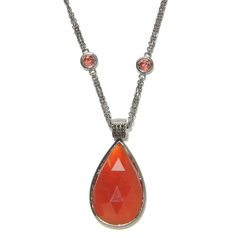 Topaz drop necklaces-Sterling Silver Red Agate and Mother of Pearl Doublet Enhancer Station 36-inch Necklace