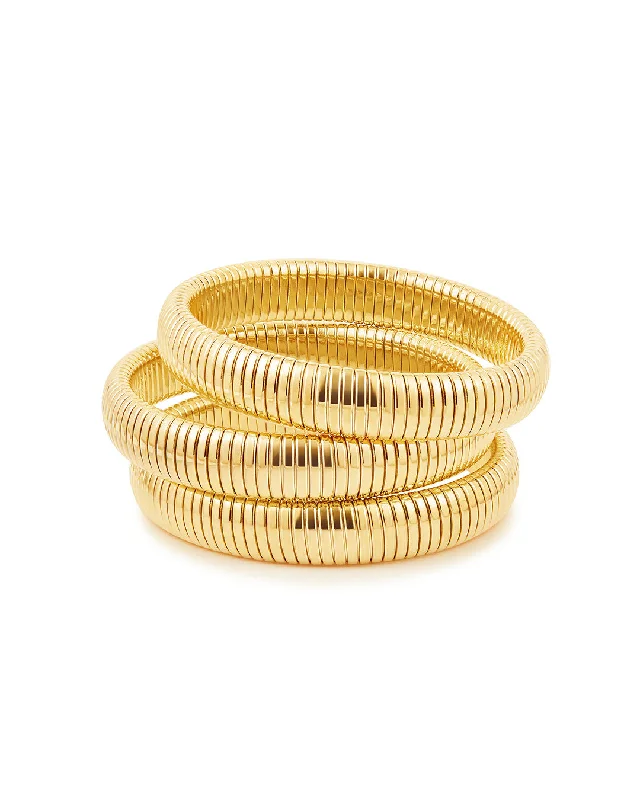 Silk cord bangles-Flex Snake Chain Bracelet- Set of 3 (12mm wide)- Gold