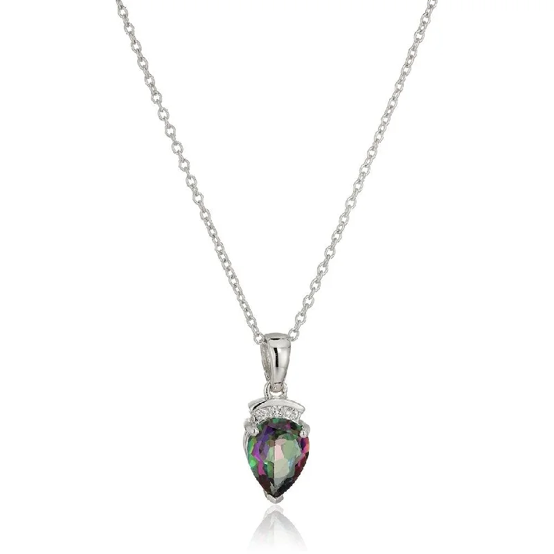 Tribal medallion necklaces-Sterling Silver Mystic Topaz Pear Pendant Necklace, 18" - Green