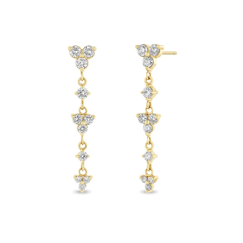 Trekker feather earrings-14k Alternating Graduated Prong Diamond & Diamond Trio Drop Earrings