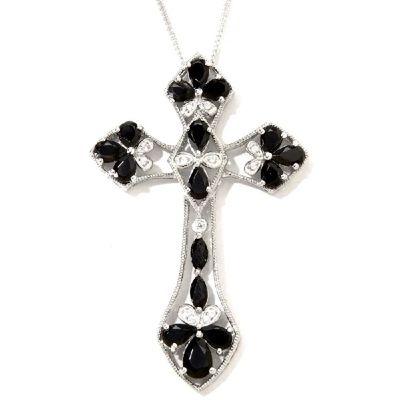 Cosmic charm necklaces-Sterling Silver Black Spinel Gothic Cross Necklace