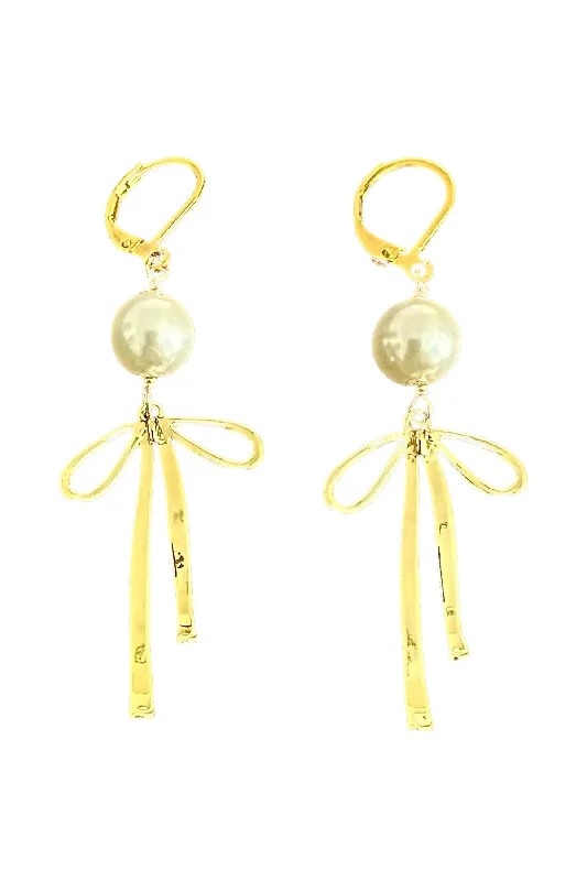 Thick hoop earrings-Pearl Bowtie Earrings