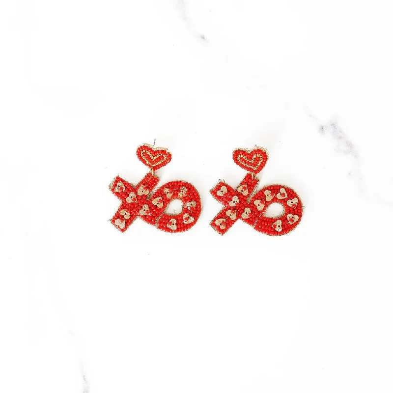 Silk tassel earrings-XO Beaded Earrings | Red