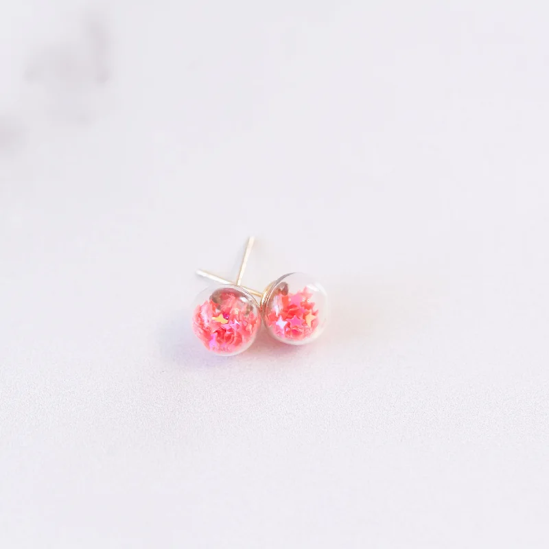 Bead weave earrings-Hot Pink | Mini Star Confetti Stud Earrings