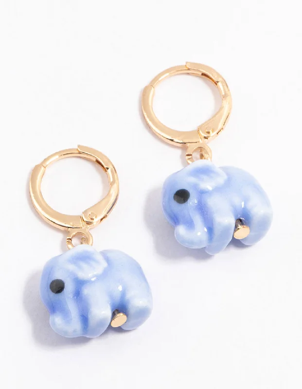 Textured disc earrings-Gold Acrylic Elephant Drop Earrings