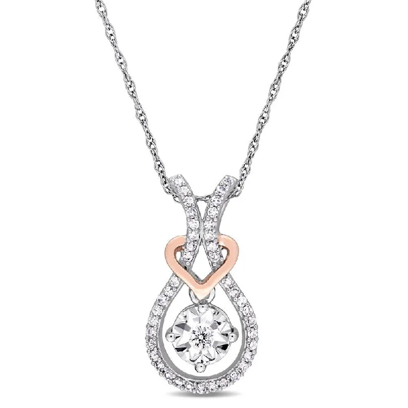 Silk fringe necklaces-2-Tone 10k White & Rose Gold 1/5ct TDW Diamond Interlaced Teardrop Heart Drop Necklace by Miadora