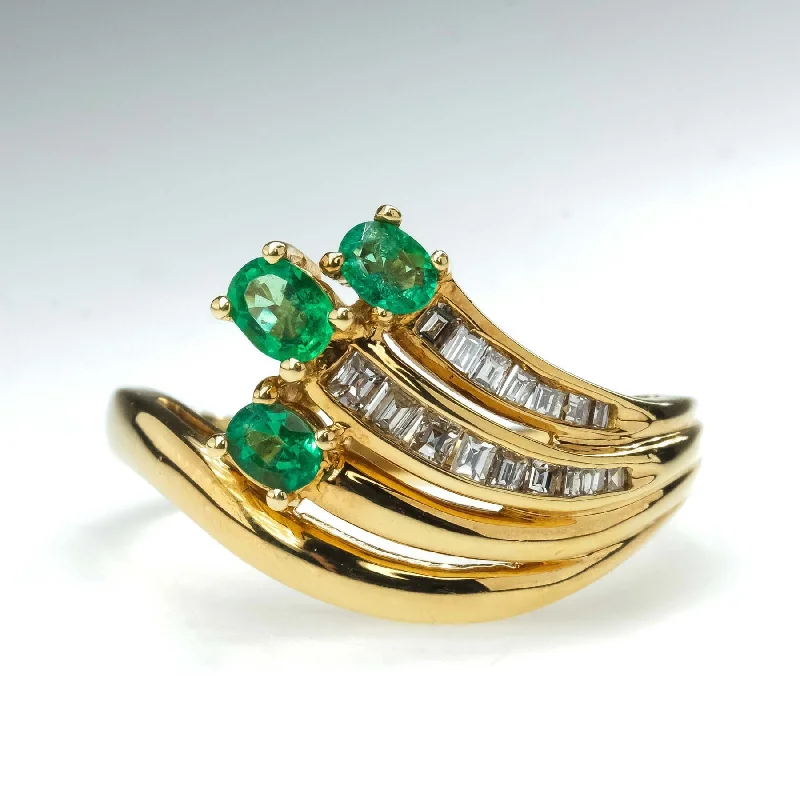 Vintage flair engagement rings-0.23ctw Oval Emerald and Diamond Accented Gemstone Ring in 18K Yellow Gold