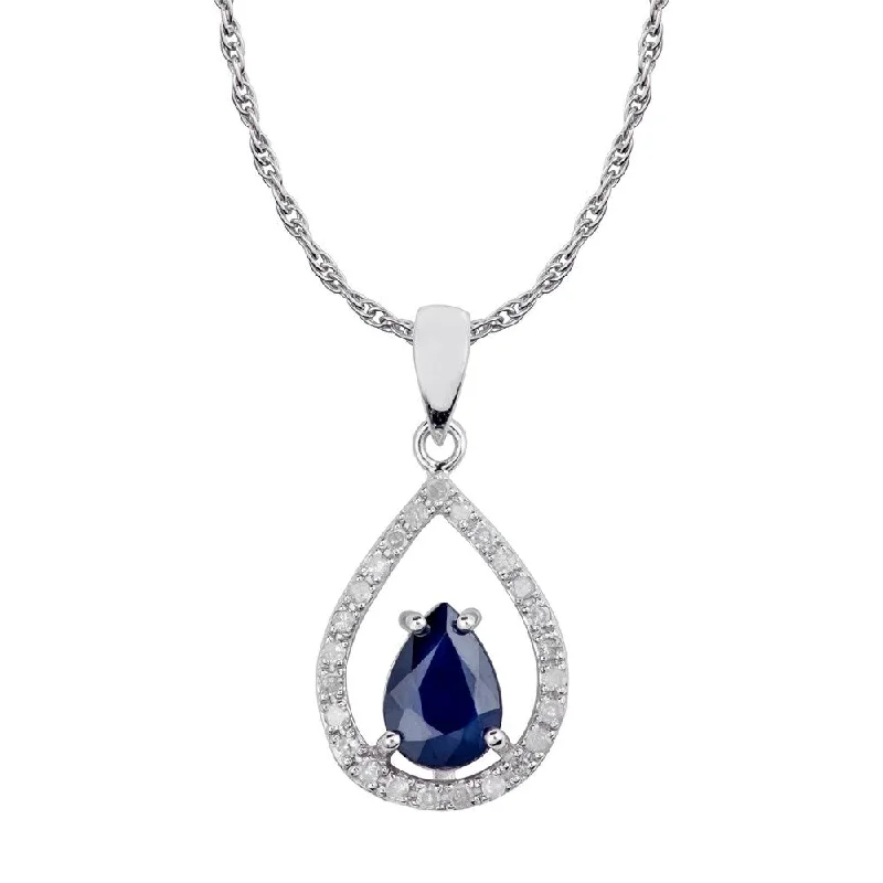 Sleek pendant necklaces-Viducci 10k White Gold Genuine Pear-Shape Sapphire and Diamond Halo Tear-Drop Pendant Necklace