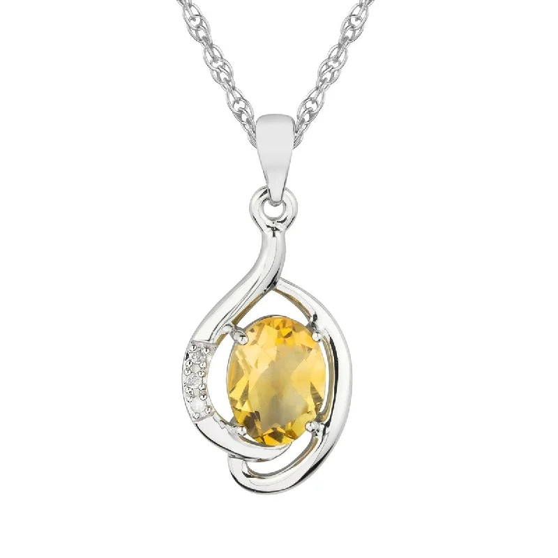 Smooth pendant necklaces-Viducci 10k White Gold Genuine Oval Citrine and Diamond Pendant Necklace