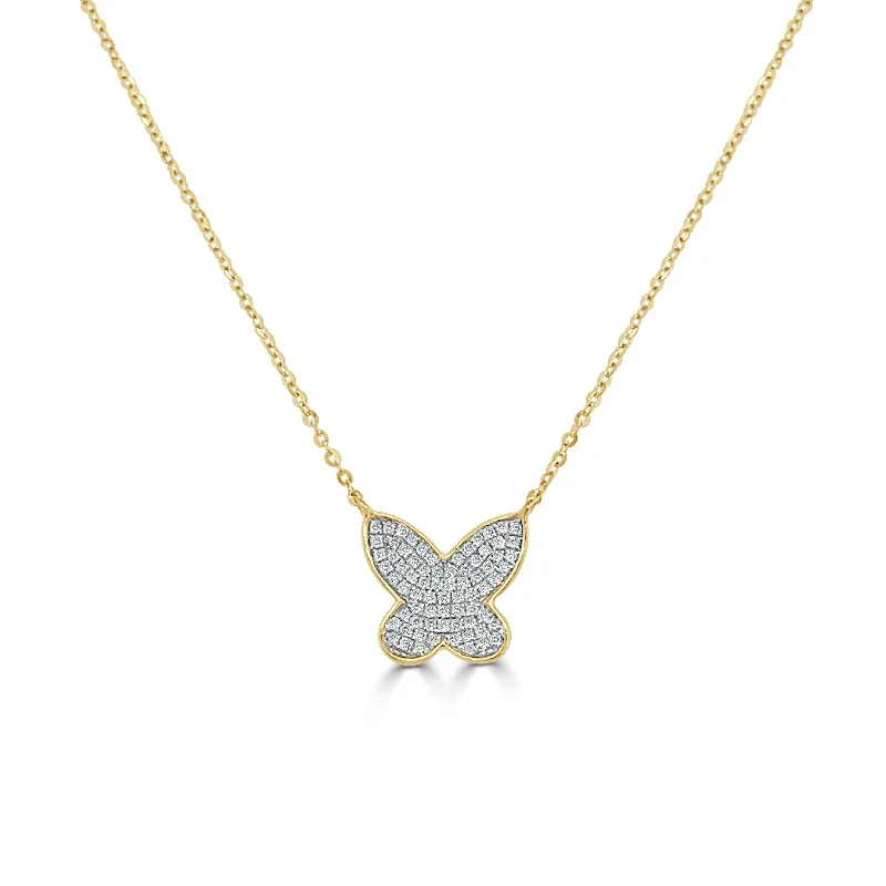 Retro deco necklaces-Joelle Diamond Butterfly Necklace 14K Gold