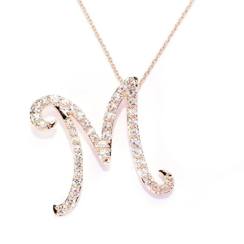 Mystic eye necklaces-18k Rose Gold over Sterling Silver Round Morganite Initial M Necklace