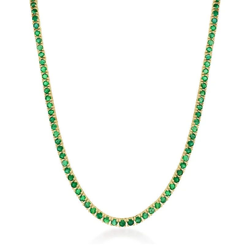 Mesh choker necklaces-Joelle Green Emerald Tennis Necklace 14K Gold 16 inches