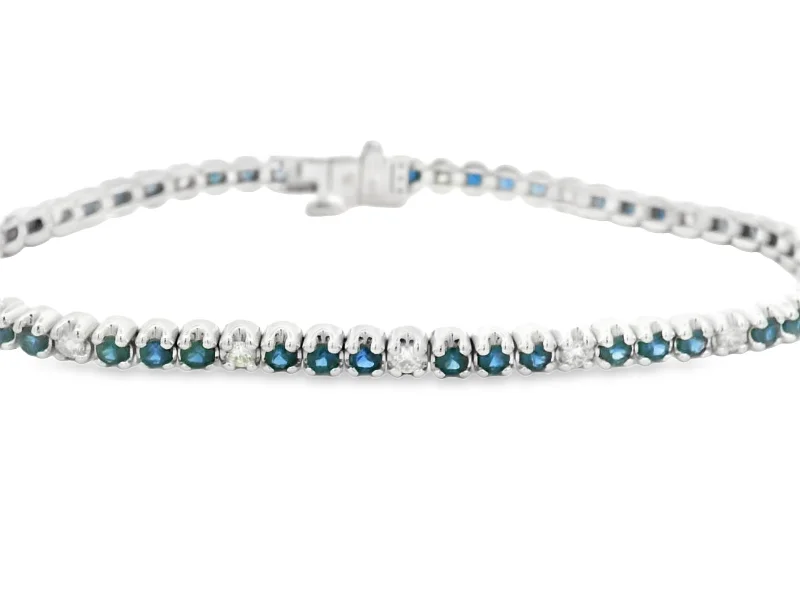 Chunky stone bangles-14K White Gold Blue Sapphire & Diamond Bracelet