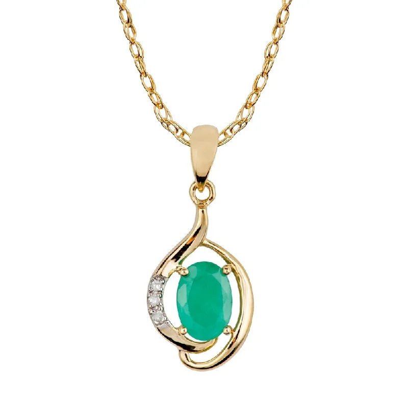 Baroque pearl necklaces-Viducci 10k Yellow Gold Genuine Oval Emerald and Diamond Pendant Necklace