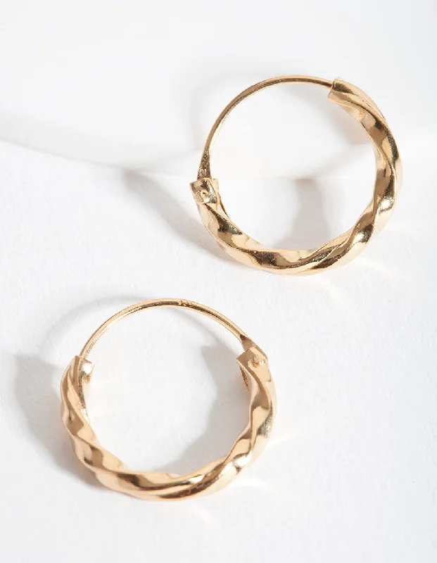 Reef knot earrings-Gold Plated Sterling Silver Chunky Twist Hoop Earrings