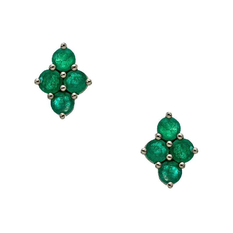 Thick hoop earrings-Asher Studs Silver Emerald