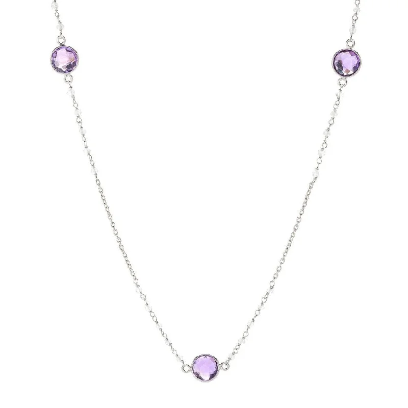 Chic art necklaces-Sterling Silver 36" 10mm African Amethyst & Rainbow Moonstone Station Necklace