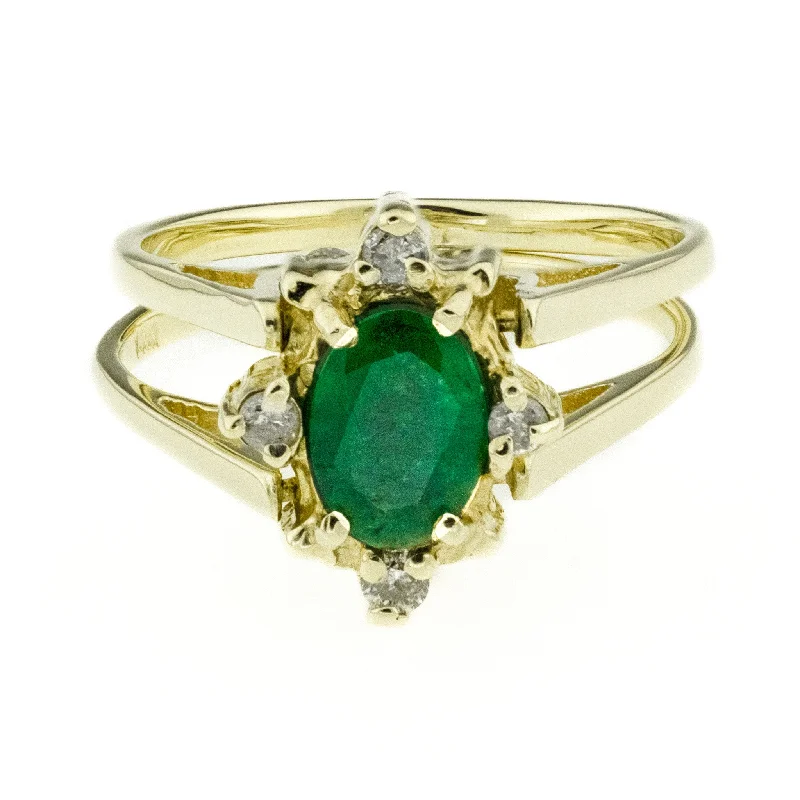 Halo topaz engagement rings-0.77ctw Natural Emerald and 0.38ctw Diamond Reversible Ring in 14K Yellow Gold - Size 5