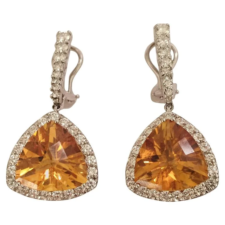 Wide bar earrings-Elegant Citrine Diamond Gold Hanging Earrings