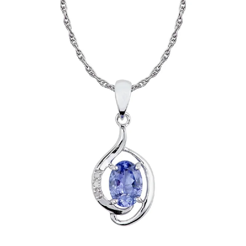 Silk thread necklaces-Viducci 10k White Gold Genuine Oval Tanzanite and Diamond Pendant Necklace