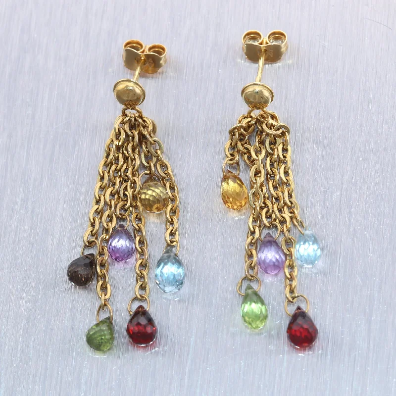 Bead weave earrings-Modern 18k Yellow Gold Multi Gemstone Briolette Dangle Earrings