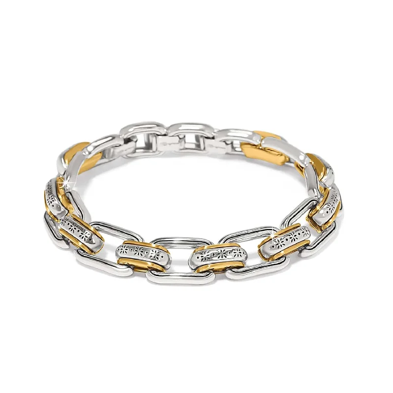 Oval gem bangles-Mosaic Two Tone Links Bracelet