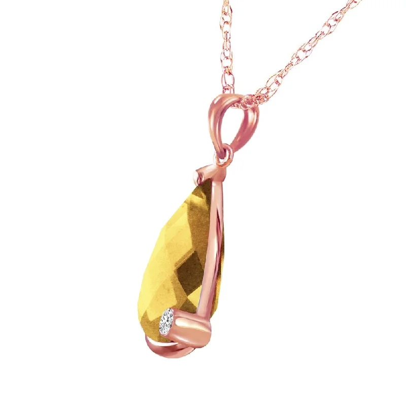 Tide shape necklaces-14K Solid Rose Gold Necklace withBriolette Checkerboard Cut Citrine & Diamond