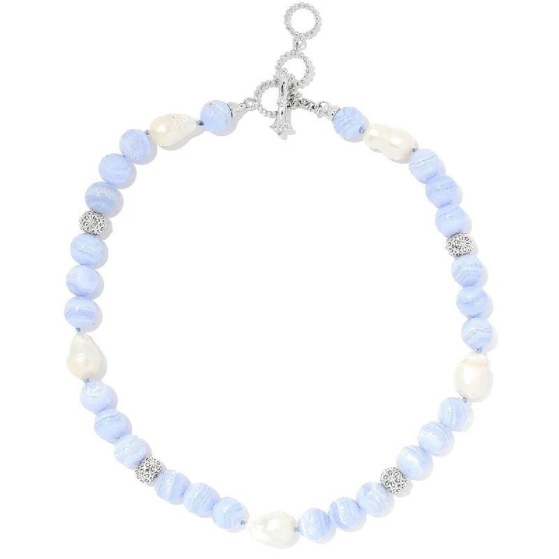 High gloss necklaces-925 Sterling Silver Blue Agate,White Barouque Pearl Necklace