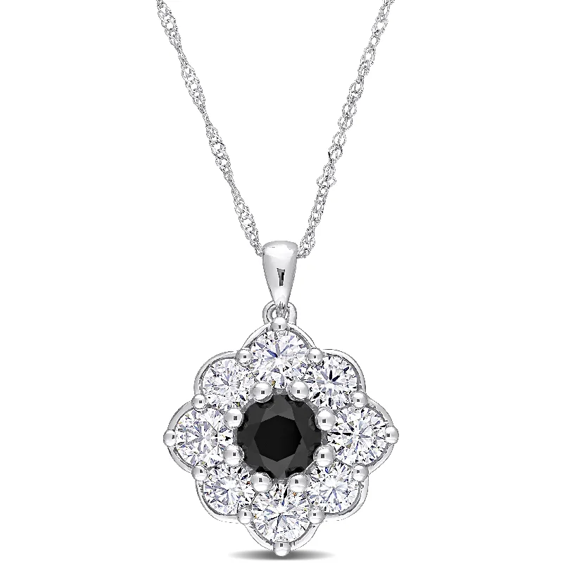 Fox charm necklaces-Miadora 10k White Gold 1ct TDW Black Diamond & 1 3/5ct TGW Created White Moissanite Floral Necklace