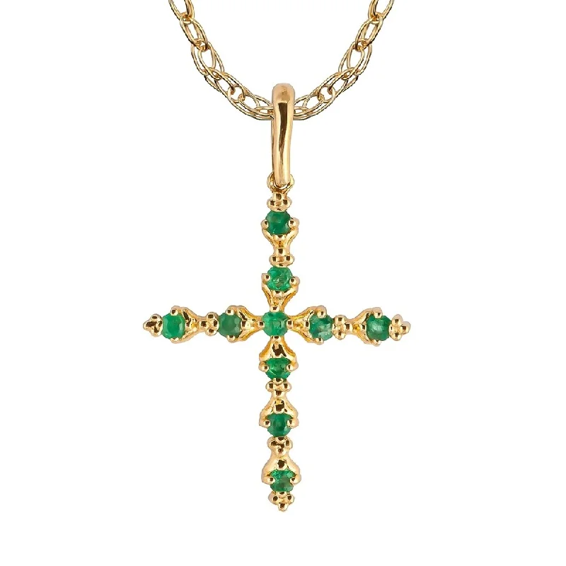 Fox charm necklaces-Viducci 10k Yellow Gold Genuine Emerald Cross Pendant Necklace