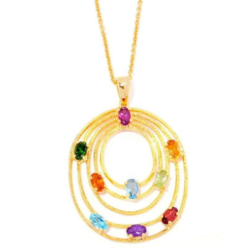 Wide bib necklaces-Multi-gemstone Yellow Tiered Oval Pendant Necklace