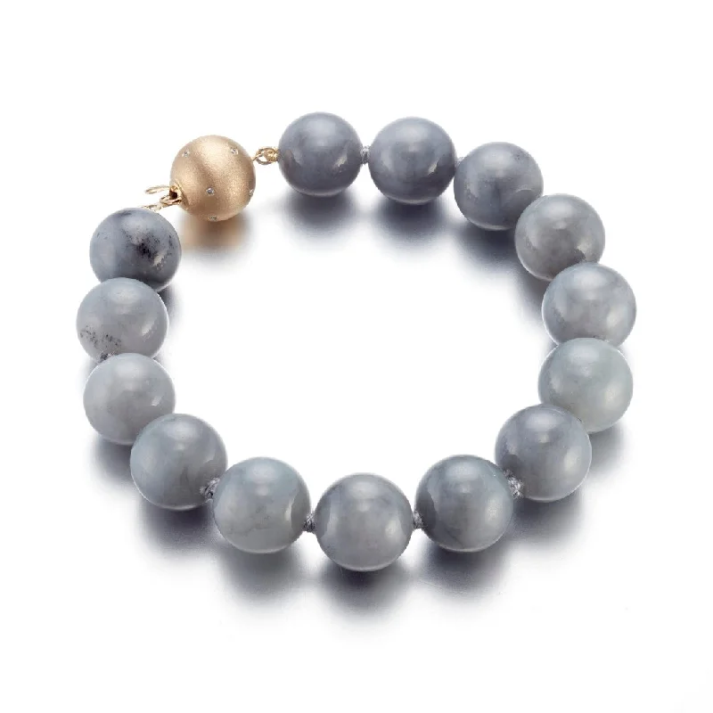 Heavy cuff bangles-12mm Gray Jade Bead Bracelet