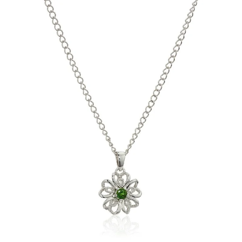 Soft thread necklaces-Sterling Silver Chrome Diopside Flower Pendant Necklace, 18" - Green