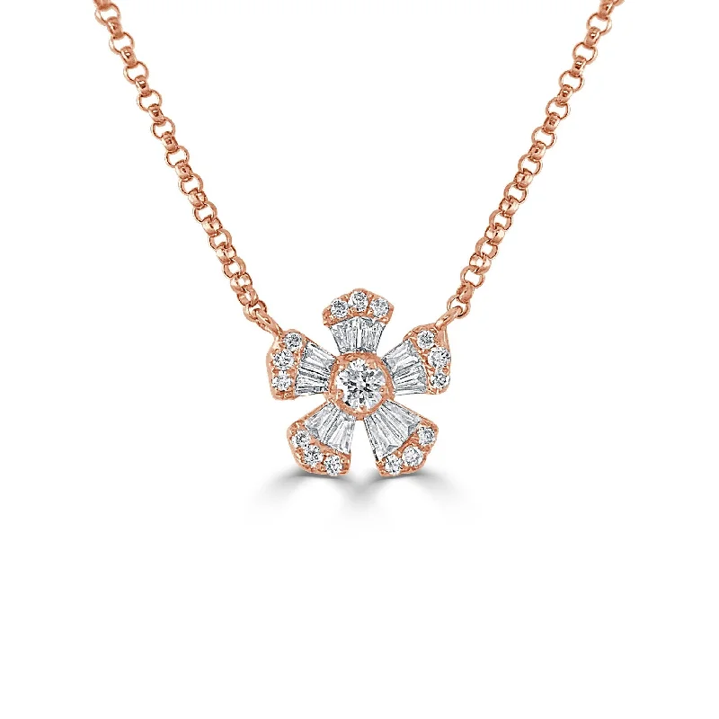 Baroque pearl necklaces-Joelle Diamond Flower Necklace Pendant 14K Rose Gold 1/3 ct