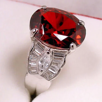 Tiny wing engagement rings-Valeska: 9.6ct Red Fire Garnet & Russian CZ Cocktail Dinner Ring