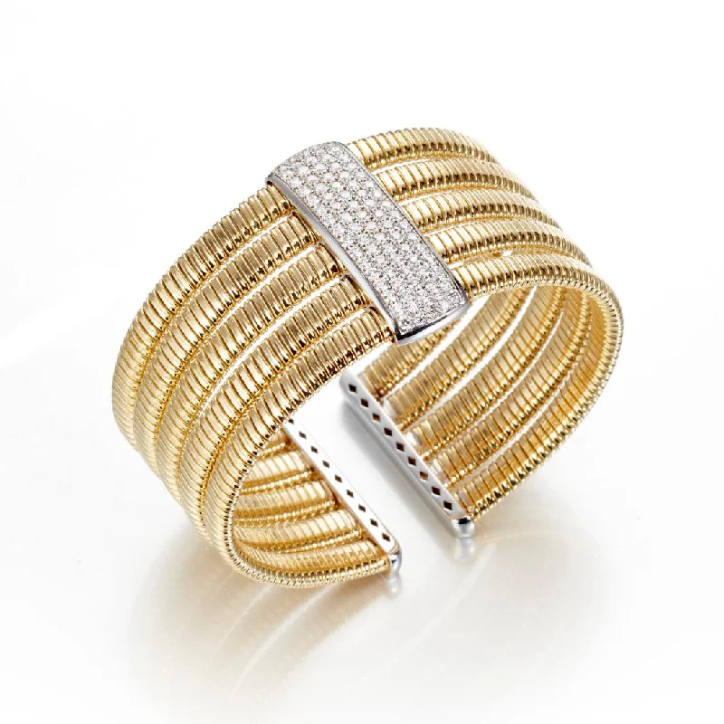 Spinel stone bangles-Five-Row Gold & Diamond Bracelet