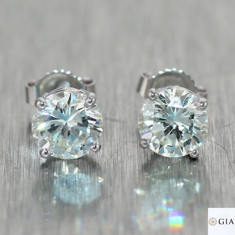 Bold cuff earrings-GIA 2.01ctw Round Brilliant L VS1-VS2 Diamond 14k White Gold Stud Earrings