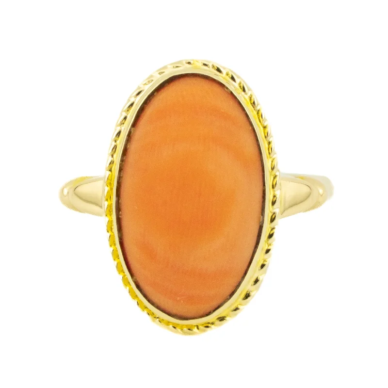 Astro theme engagement rings-Coral Solitaire Fashion Ring in 14K Yellow Gold - Size 7.25