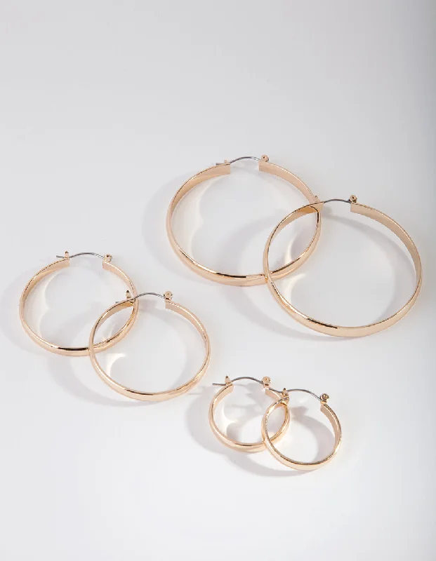 Flat badge earrings-Gold Size Hoop Earring Pack