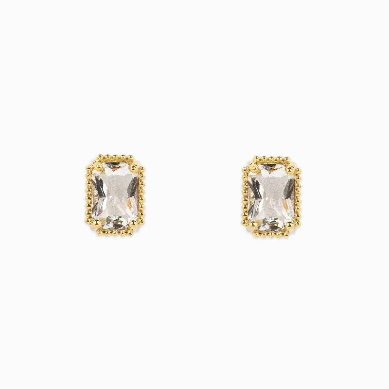 Patina brass earrings-Classic Vintage Style Baguette CZ Post Earrings