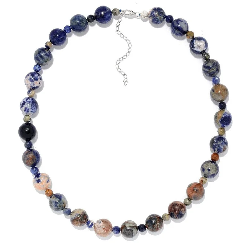 Solid link necklaces-Sterling Silver 20" Sodalite Beaded Necklace w/ 3" Extender