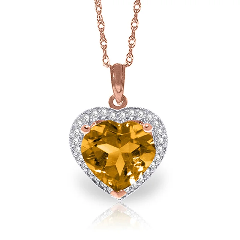 Lapis drop necklaces-3.24 Carat 14K Solid Gold Necklace Natural Diamond Heart Citrine