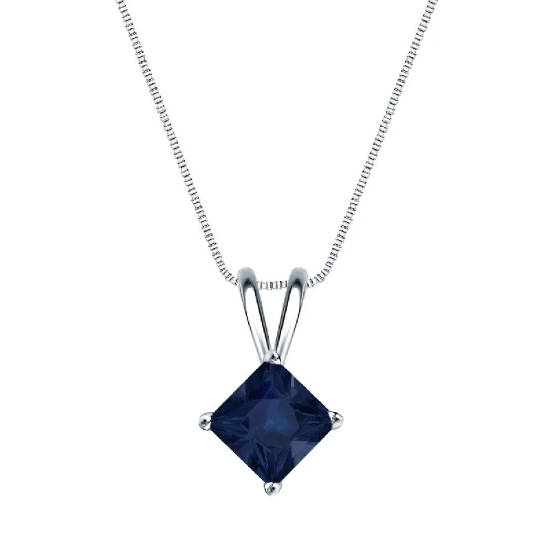 Polished name necklaces-Auriya 14k Gold Princess-cut Sapphire Solitaire Necklace 1ct TW