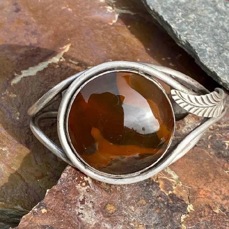 Textured metal bangles-Hopi Pat Honanie Sterling Silver Petrified Wood Bracelet