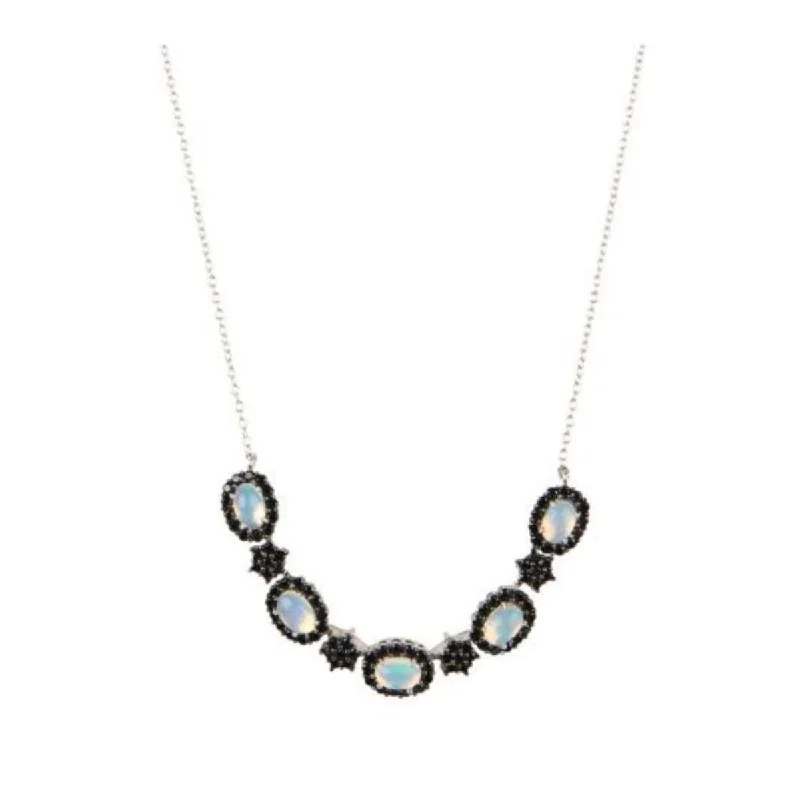 Emerald drop necklaces-925 Sterling Silver Ethiopian Opal and Black Spinel Necklace